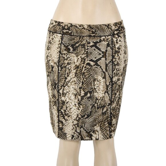 Cache Sz 8 Brown Tan Reptile Print Lined Zipper Polyester Spandex Skirt - Picture 1 of 16